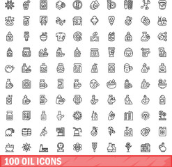 100 oil icons set. Outline illustration of 100 oil icons vector set isolated on white background