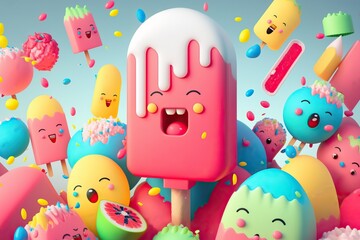 Obraz premium summer ice cream bright colors white background