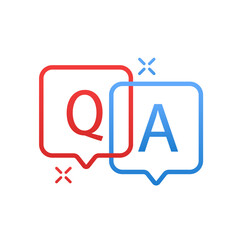 Speech bubble with q and a letters, questions and answers, faq chat. The line, glyph and filled contour are a colorful version, Q and A are speech contours. Vector illustration