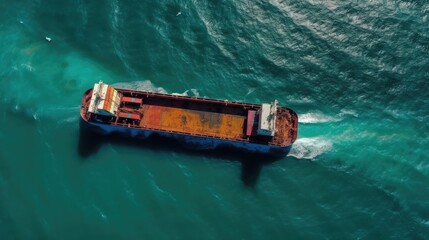 Close up top view image cargo ship sailing in the open sea