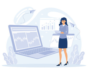 Financial system concept, stock market index, forex broker, digital transformation, global investment, flat vector modern illustration