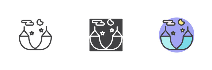 Hammock and night sky different style icon set