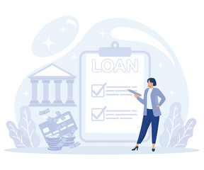 Bank service concept,  loan disbursement,  student loan, financial hardship, flat vector modern illustration