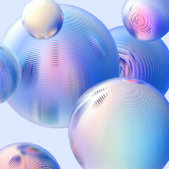 Abstract 3d object  metal balls pastel gradient color background.