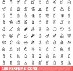 100 perfume icons set. Outline illustration of 100 perfume icons vector set isolated on white background