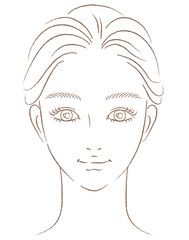 まとめ髪の女性の顔のアップイラスト　線画のみ