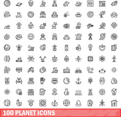 100 planet icons set. Outline illustration of 100 planet icons vector set isolated on white background