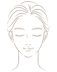 目を閉じた女性の顔のアップイラスト　線画のみ