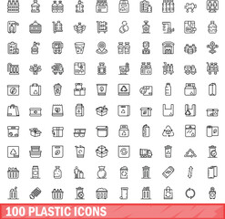100 plastic icons set. Outline illustration of 100 plastic icons vector set isolated on white background