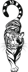 crouching tiger black and white vector illustration