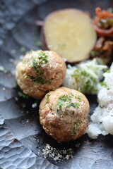 Takoyaki, octopus balls, octopus dumplings, made at home.
