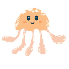 Jellyfish. Cartoon funny pink jellyfish. Ocean kawaii animal, underwater life. Simple minimal modern sticker for children clothes design, banner, card. Cute kid's cartoon vector illustration