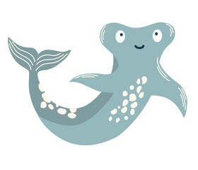 Stingray Fish. Ocean animal. Cartoon Character stingray Is Swimming. Perfect for children clothes design, banner, card. Vector doodle cartoon of marine life objects for your design.