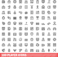 100 player icons set. Outline illustration of 100 player icons vector set isolated on white background