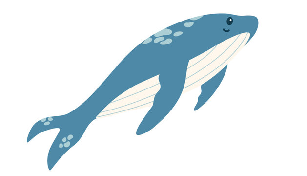 Whale. Ocean kawaii animal, underwater life. Simple minimal modern sticker for children clothes design, banner, card. Cute kid's cartoon vector illustration in flat style.