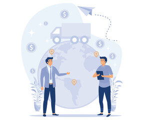 International delivery service concept,  Global transportation system, ship tracking, collaborative logistics, marine traffic, online global tracker, flat vector modern illustration