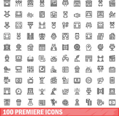 100 premiere icons set. Outline illustration of 100 premiere icons vector set isolated on white background