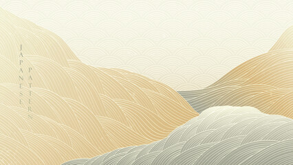 Abstract art background with curve pattern vector. Mountain forest banner design in vintage style. Line wave pattern in luxury style. Desert and sand.