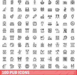 100 pub icons set. Outline illustration of 100 pub icons vector set isolated on white background