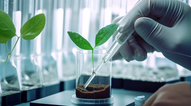 Scientist In Laboratory With Plant Test Tubes Generative Ai