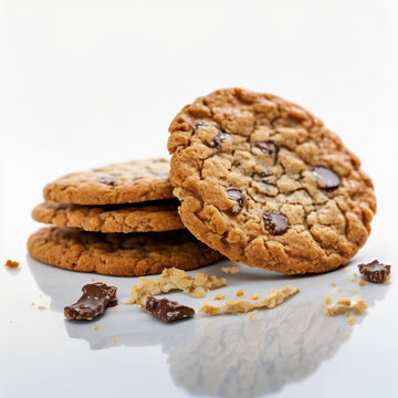 oatmeal cookies with chocolate and different seeds isolated on white background, top view, Generative AI