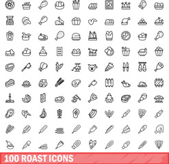 100 roast icons set. Outline illustration of 100 roast icons vector set isolated on white background