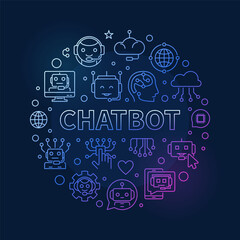 Chatbot concept thin line circle shaped colorful banner - Artificial Intelligence Chatbot vector illustration