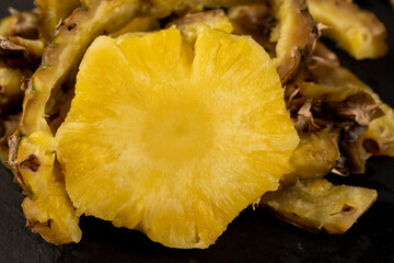 green-yellow peel of ripe pineapple close-up