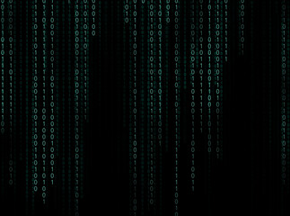 Binary code in digital space. 1s and 0s on black background