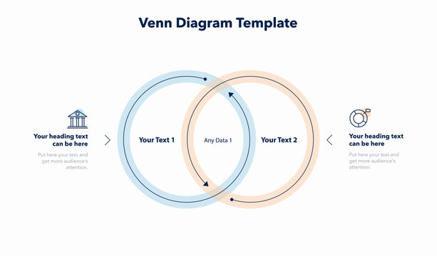 Venn diagram template with two ways and place for your content. Slide for business presentation.