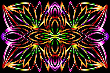 Beautiful caleidoscope colourful gradient flowers line art of traditional background batik dayak ornament design template elements