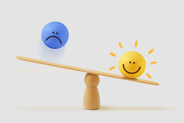 Balance scale with happy and sad face - Concept of happiness and mental balance