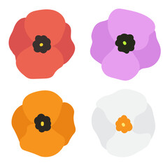 Hand Drawn Minimalist Poppy Flower Set Vector Illustration