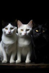 Obraz premium 黒猫と白猫とハチワレの3匹：AI作品 