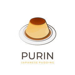 Purin Japanese Custard Pudding Simple Cartoon Illustration