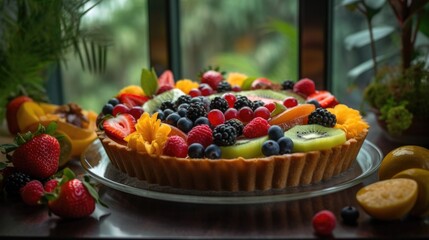 Naklejka premium A mixed fruit tart. Generative AI.