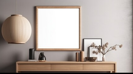 blank wooden picture frame mockup, generative AI illustration