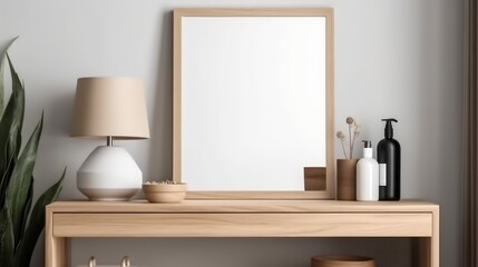 blank wooden picture frame mockup, generative AI illustration