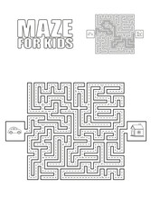 Vector Maze game with vehicles and tangled road.  Vector coloring book page for children activity