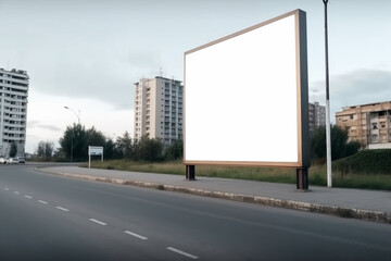 Fototapeta premium blank white billboard advertising banner mockup by the road. Generative AI 