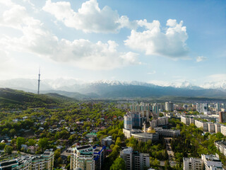 Aerial view of Almaty city with Television Tower