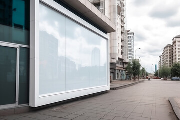 empty white advertising banner mockup in the city street. Generative AI	