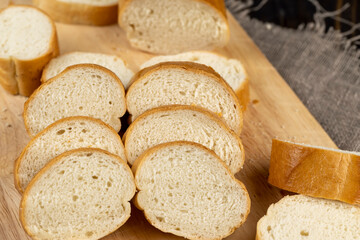Sliced soft French bread made of wheat flour