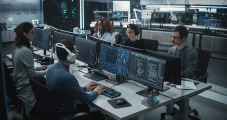 Team of Talented Young Professionals Working in a Technological Research and Development Agency....