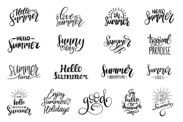 Summer quotes, phrases, vector hand lettering set