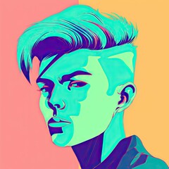 Modern colorful portrait of a person with with short hair and punk style. Generative AI