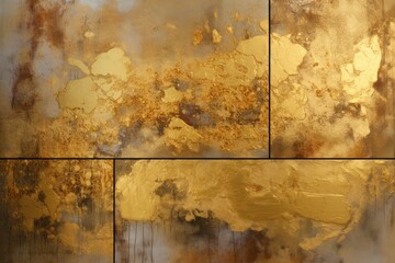 Luxurious mix of golden metallic and matte finishes liquid texture. Elegant abstract background. Universal use for backgrounds, web graphics, banners. Generative AI. 