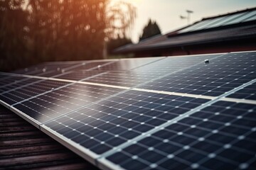 Solar panels on roof for electrical installation. Generative AI