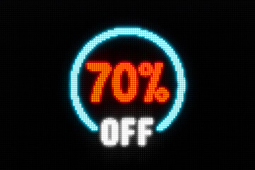 70% off, shopping event. Sale, promotion, seventy percent discount, marketing and special offer sign. Retail, online store and shopping activity to safe money.
