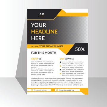 Modern flyer design for advertising promotion and growth company. abstract flat flyer design . gradient black and yellow color flyer. creative unique nice clean design. Half page A4 flyer free